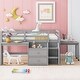 preview thumbnail 2 of 7, Gray Wooden Loft Bed with Movable Desk and Small desk, 2 Drawers, Full-Length Guardrail