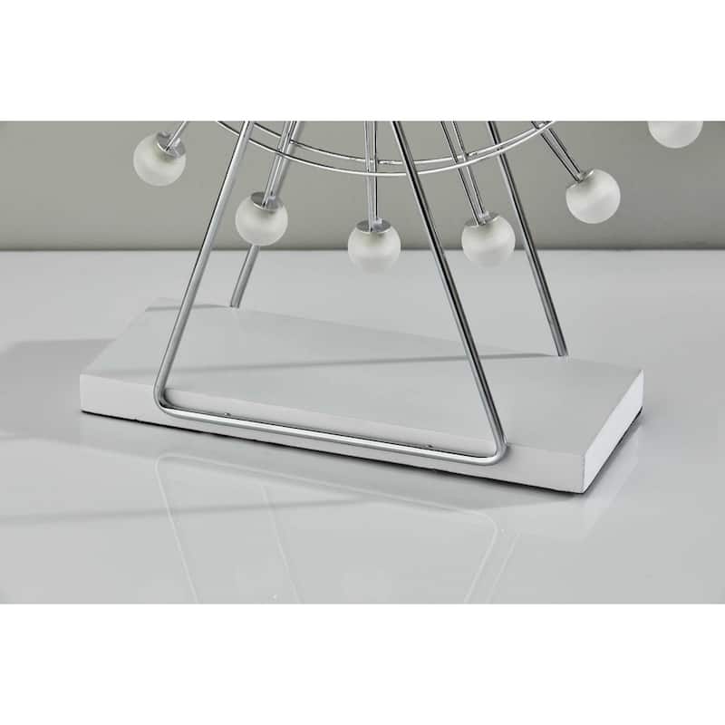 Silver Chrome Metal Globe LED Table Lamp with Off White Acrylic Shade - 5.25” x 18” x 22” (D x W x H)