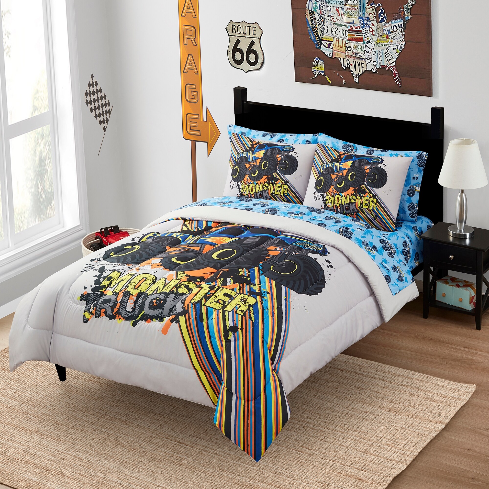 Kids Monster Truck Bed in a Bag Comforter Sham Sheet Set Twin