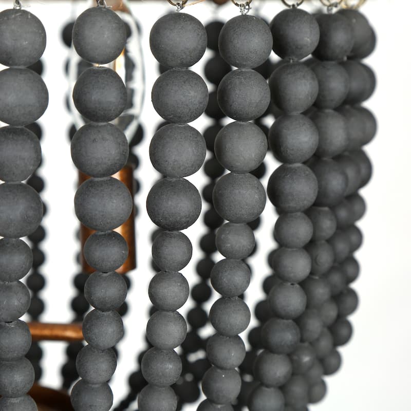 Farmhouse Coastal Wood Beaded Drum Chandelier 3-light Black Dining Room Bedroom Lighting with Hemp Rope - D16'' * H23''
