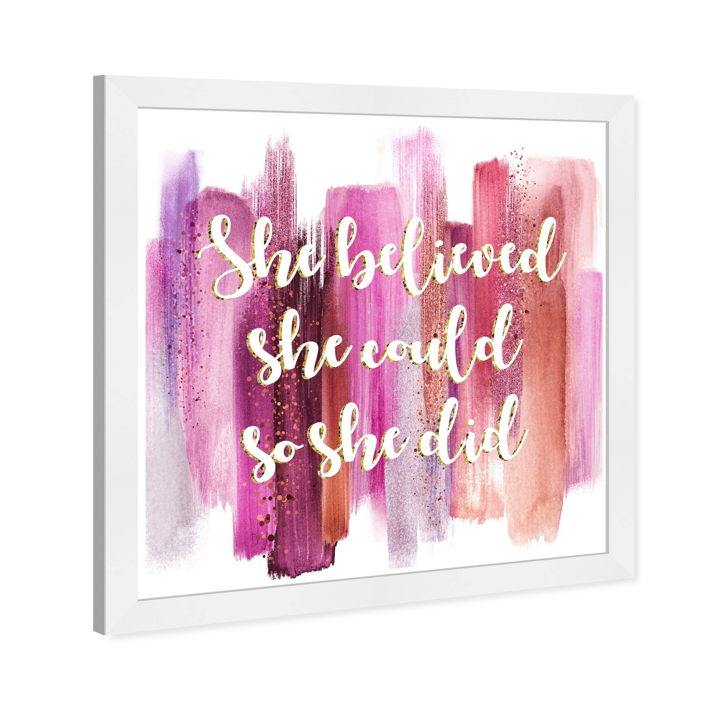 Shop Wynwood Studio She Believed She Could Abstract Typography And Quotes Wall Art Framed Print Empowered Women Pink Gold On Sale Overstock 31292803