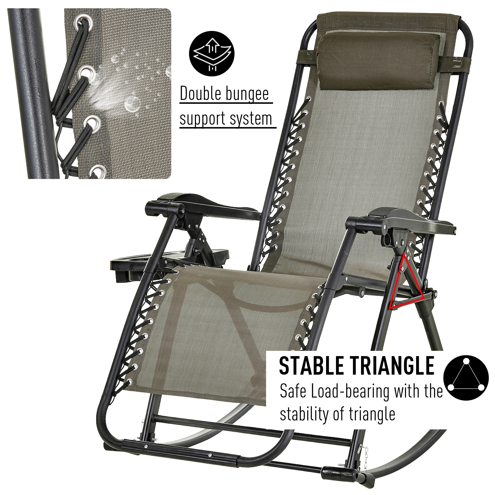 Outsunny folding zero gravity rocking sales lounge chair with cup holder tray
