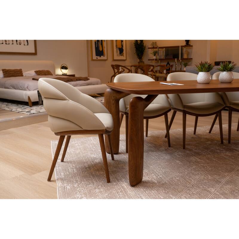 Modrest Michael Mid-Century Modern Beige Vegan Leather & Walnut Dining Chair