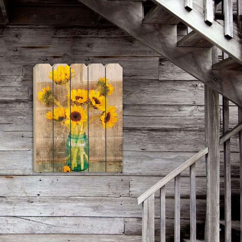 TrendyDecor4U Contemporary "Country Sunflowers" Printed Wall Art on a Wood Fence by Anthony Smith - Multi-Color