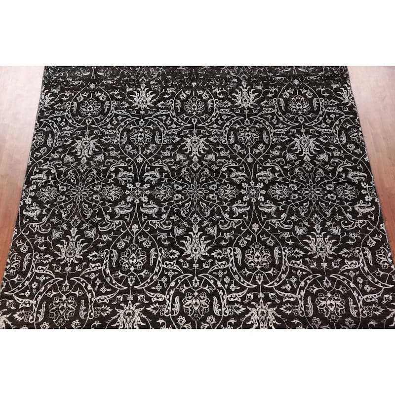 Black Art Craft Oriental Area Rug Handmade Wool And Silk Carpet - 9'0"x 12'7"