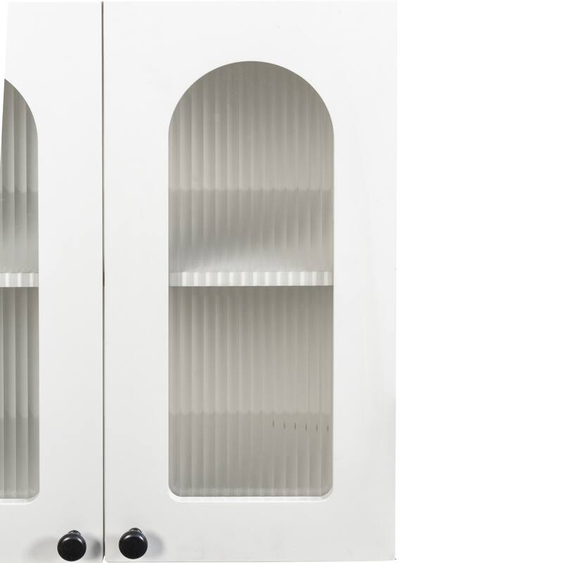 Arched Glass Door Wall Cabinet - Floating Display Cabinet with Shelves for Kitchen, Bathroom, Living Room