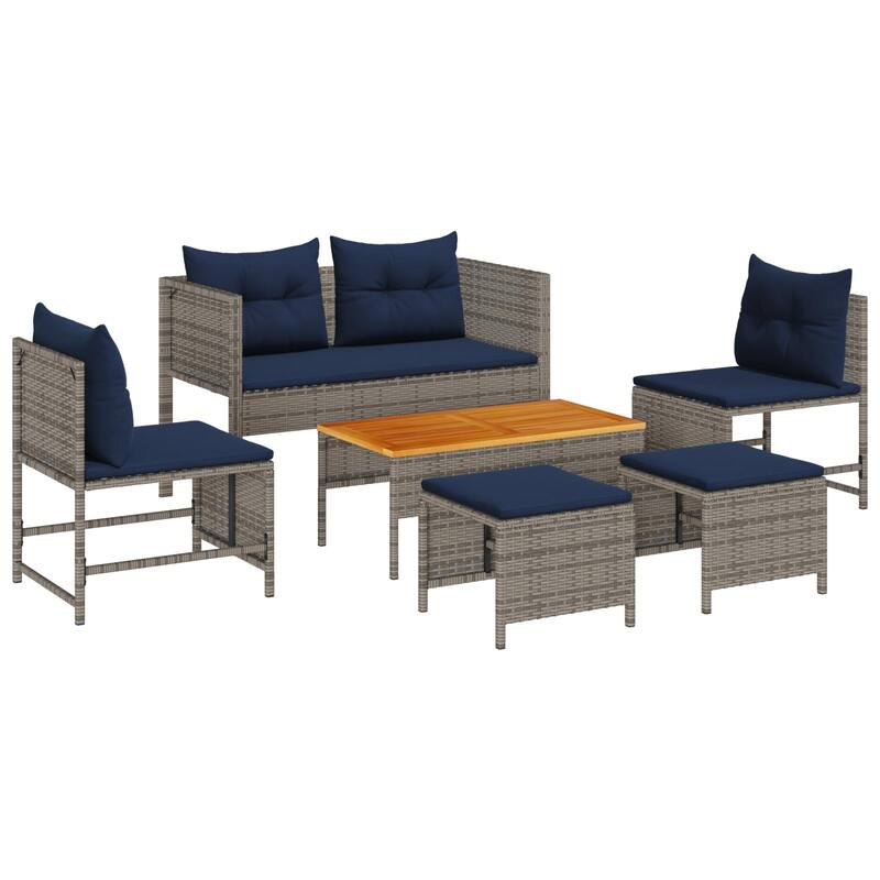 vidaXL Outdoor Sofa Set Grey and navy blue Rattan with metal frame - 44.5 x 21.7 x 27.6