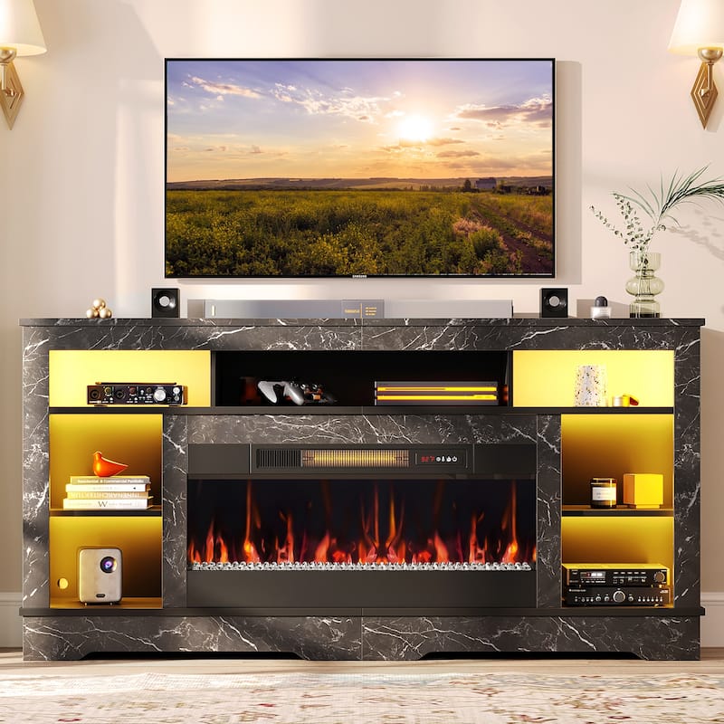 Bestier Fireplace 70" TV Stand With 36" Fireplace, LED Media Console With Storage