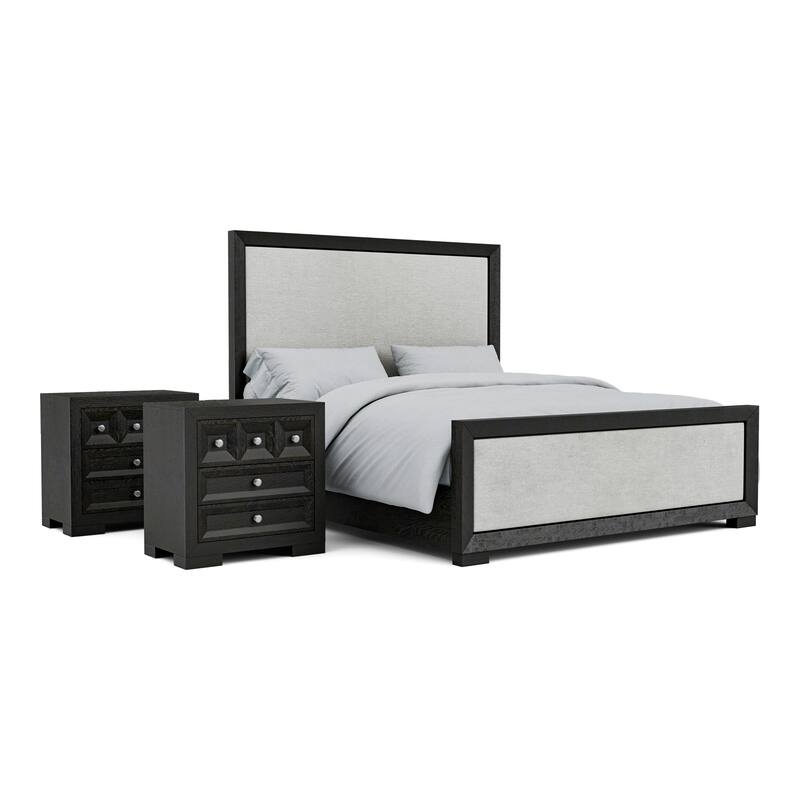 Furniture of America Durem II Modern Classic 3-Piece Solid Wood Panel Bedroom Set with 3-Drawer Nightstand
