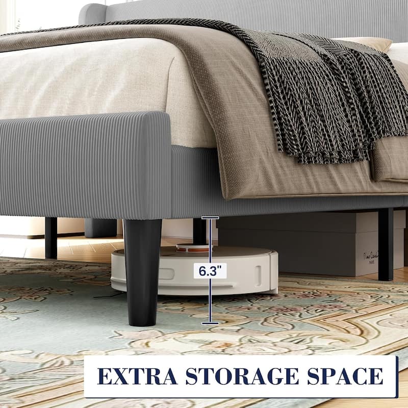 Platform Bed Frame with Upholstered Wingback Headboard