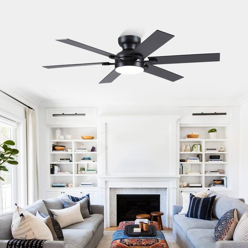 46/52 inch Flush Mount Ceiling Fan with Light,Remote and APP Control,6 Dual Side Blades,Reversible DC Motor