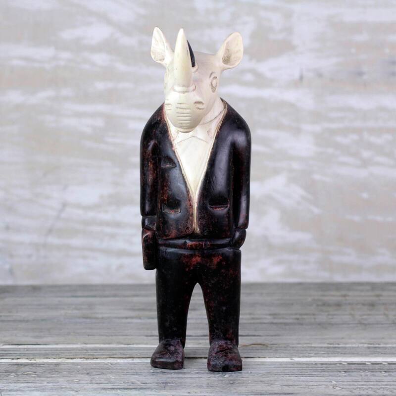 Novica Handmade Cool Rhino Wood Sculpture