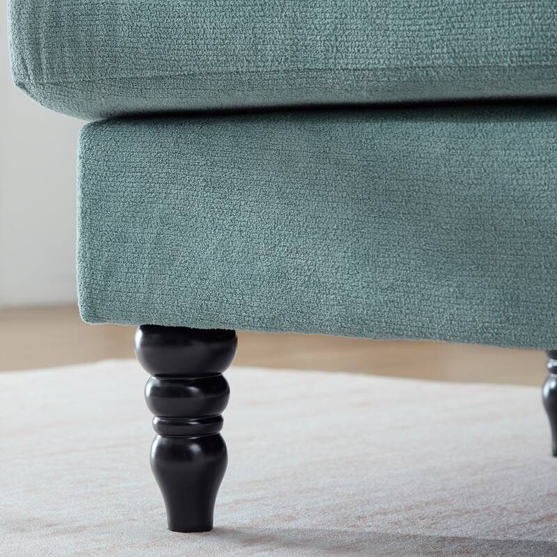 Modern Chaise Lounge Single Sofa Chair, Chenille Fabric Recliner Armchair with Side Pockets and Wooden Legs