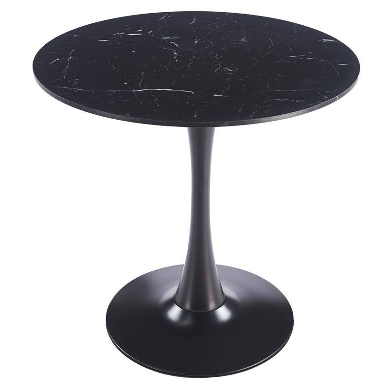 Bristol Modern Solid Wood Top Dining Table with Powder Coated Stainless Steel Pedestal Black Base for Home Kitchen or Restaurant - Marbled Black - 40 Inches