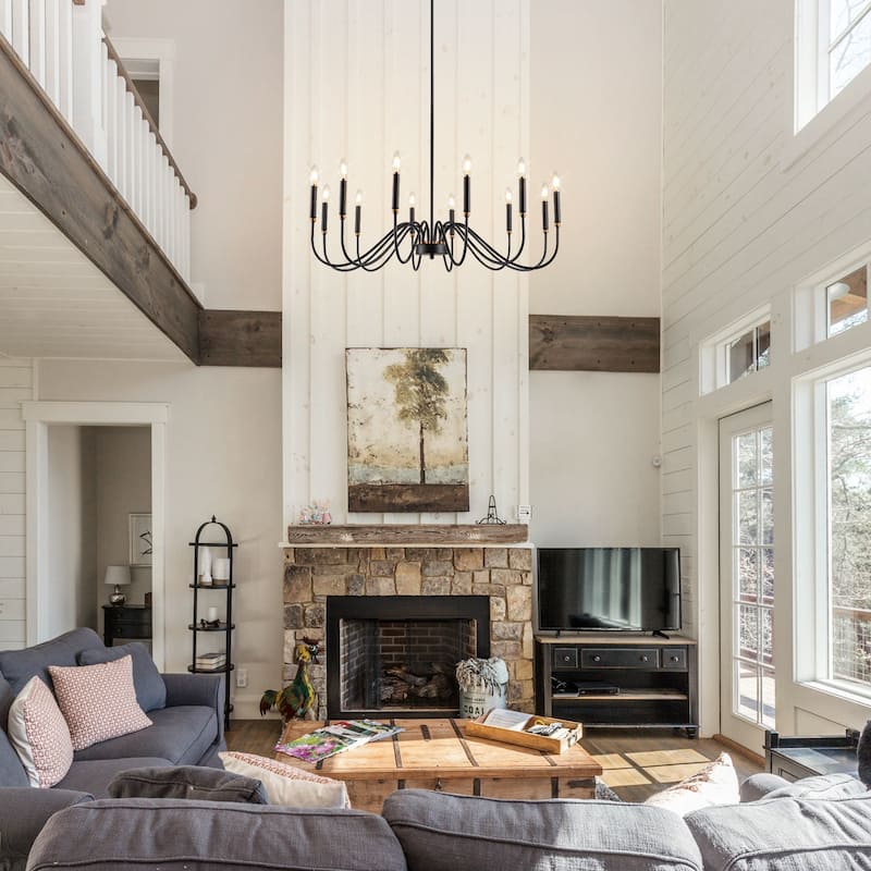 Candle Chandelier Dimmable Classic/ Traditional Chandelier Black Chandeliers For Dining Room - 12-Light