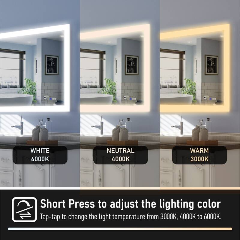 Bathroom Wall Mounted Frameless LED Mirror Super Bright Light With Anti-Fog (Horizontal/Vertical)