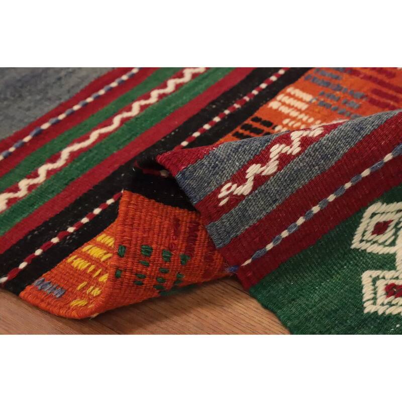 Hand Woven Oriental 100% Wool Carpet Southwestern Tribal Multi-Colored Kilim Area Rug - 9' 5'' X 5' 2''
