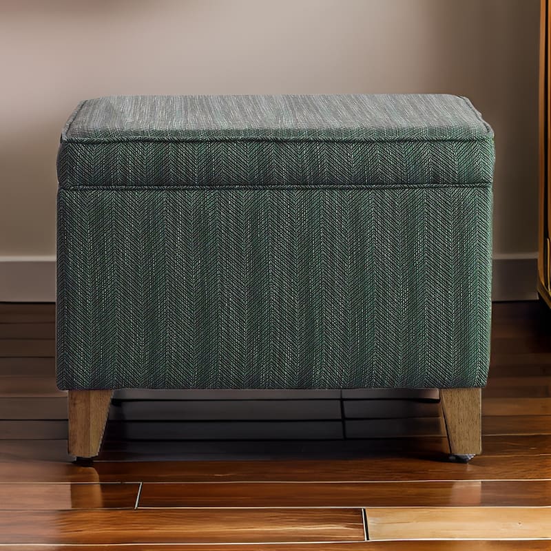 Rectangular Fabric Upholstered Wooden Ottoman with Lift Top Storage, Green
