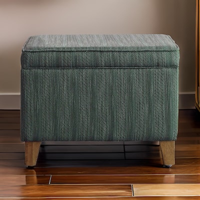 Rectangular Fabric Upholstered Wooden Ottoman with Lift Top Storage, Green