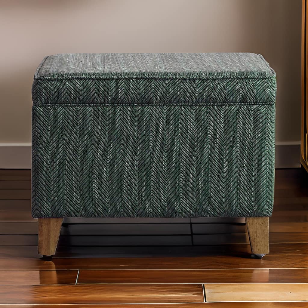 Rectangular Fabric Upholstered Wooden Ottoman with Lift Top Storage, Green