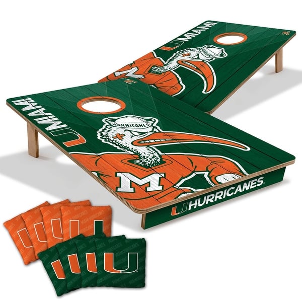 slide 2 of 6, Miami Hurricanes NCAA Tailgate Cornhole Board Set Include Carrying Case