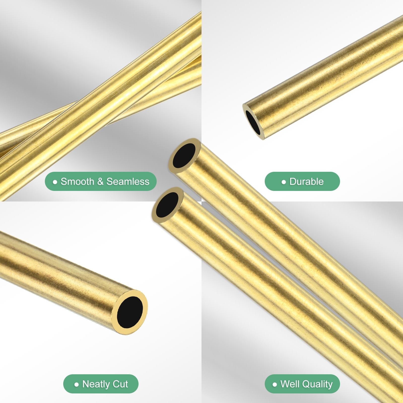 Brass Round Tube, H65 Brass Seamless Tubing for Construction/Machining/DIY Crafting, Metal Pipe - Brass Tone