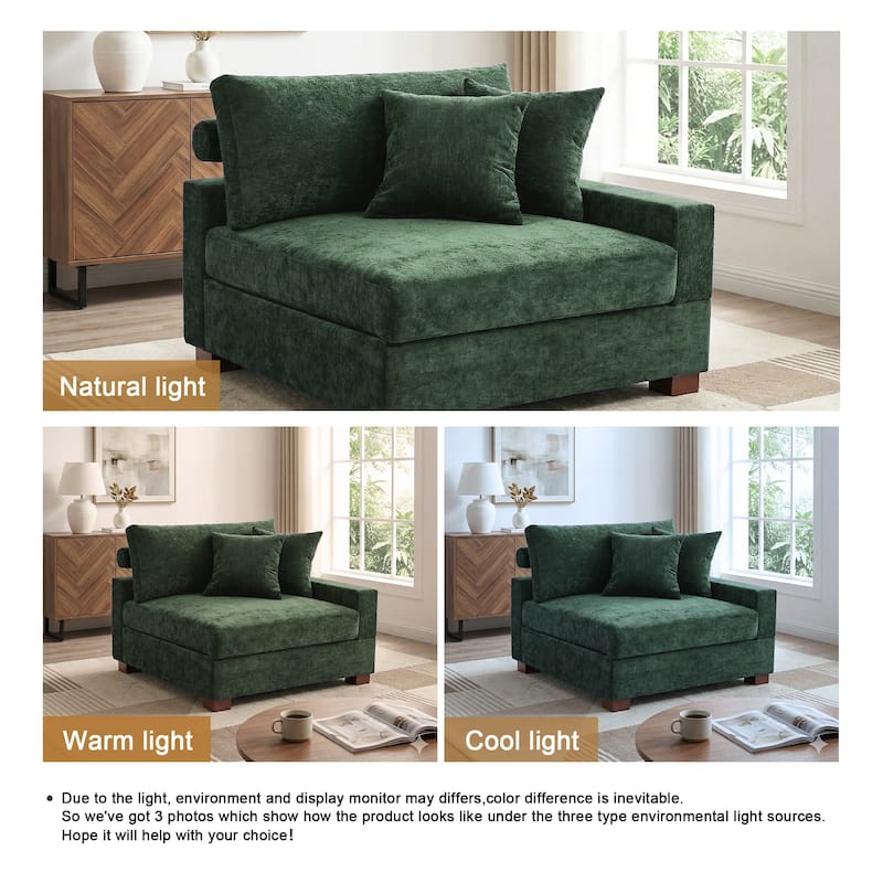 41" W Modern Chenille Corner Arm Accent Chair Sectional Module with Pillows