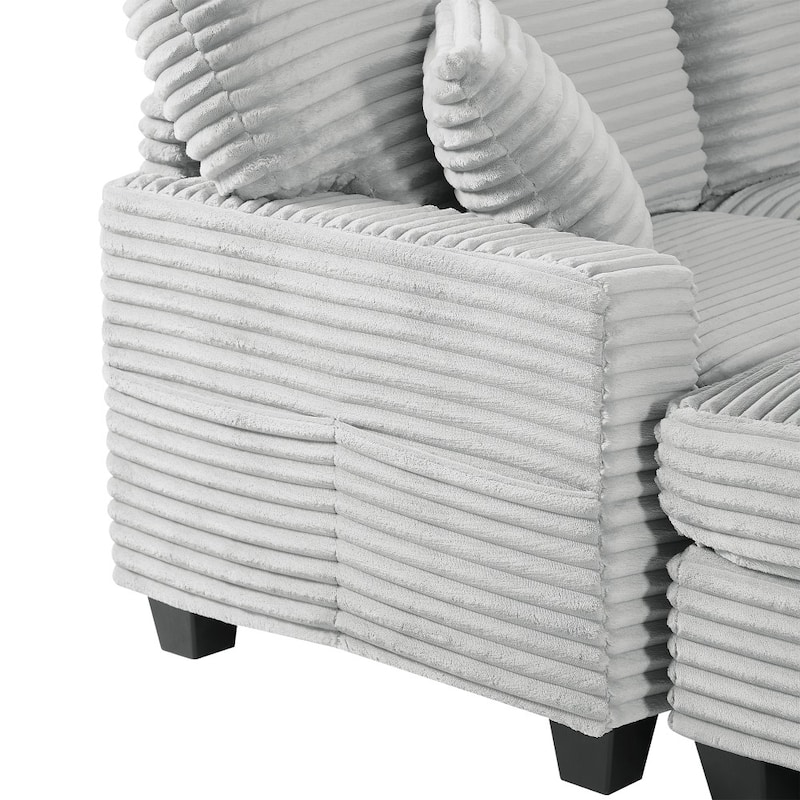 125.2" Modern Corduroy Upholstered U-shaped Sectional Sofa with Movable Ottoman and Side Storage Pockets