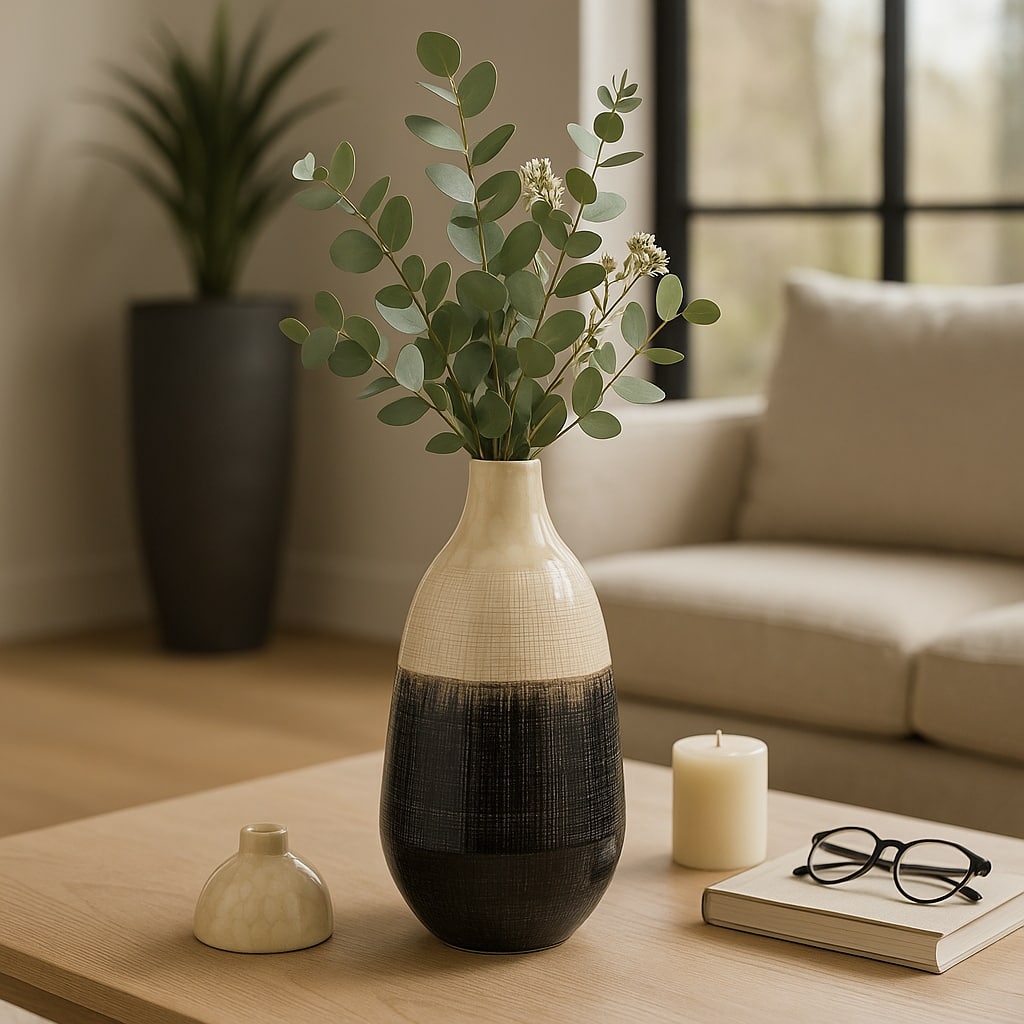 Sagebrook Home Alondra Unique Stoneware Vase with Lid, White, Novelty, Two-tone, Enrich Your Home Decor