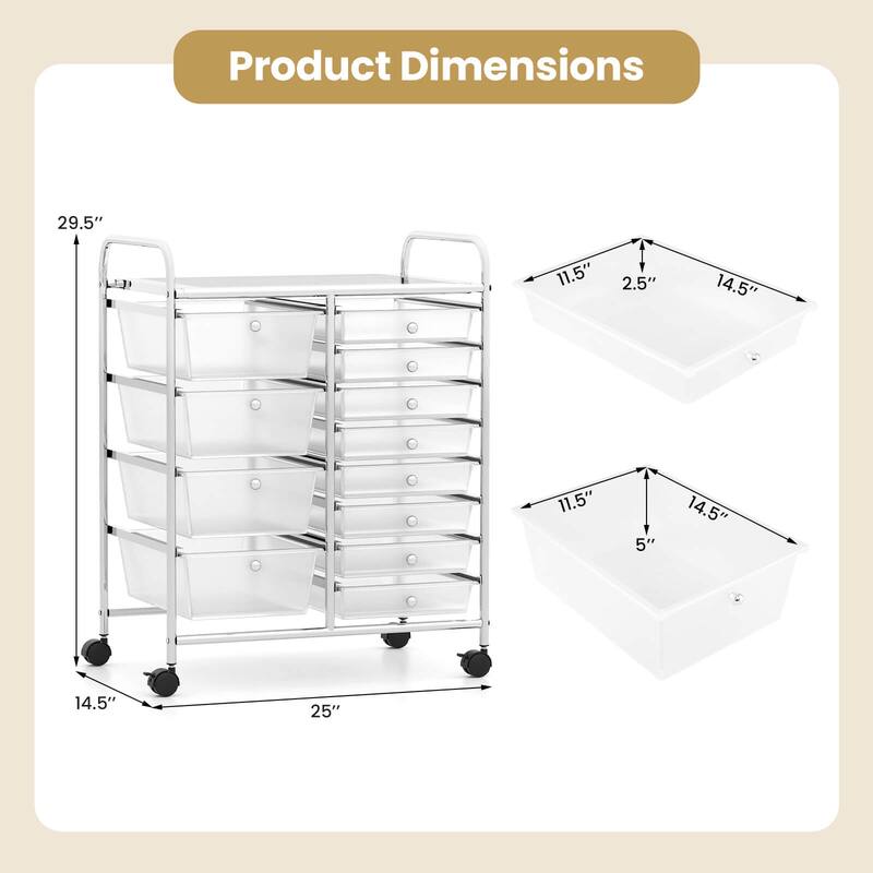 Costway 15 Drawer Rolling Storage Cart Tools Scrapbook Paper Office - See Details