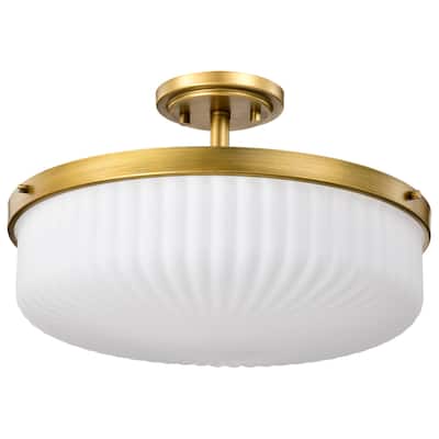 Solara Semi Flush Mount Natural Brass Finish Frosted Ribbed Glass - Natural Brass