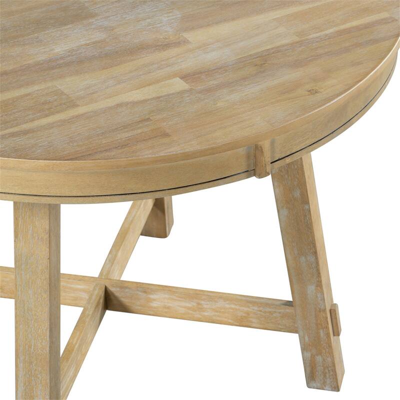 Farmhouse Solid Wood Round Extendable Dining Table with 16" Leaf