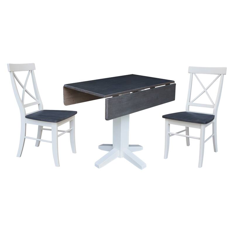 36" Solid Wood Square Dual Drop Leaf Dining Table with 2 Dining Chairs