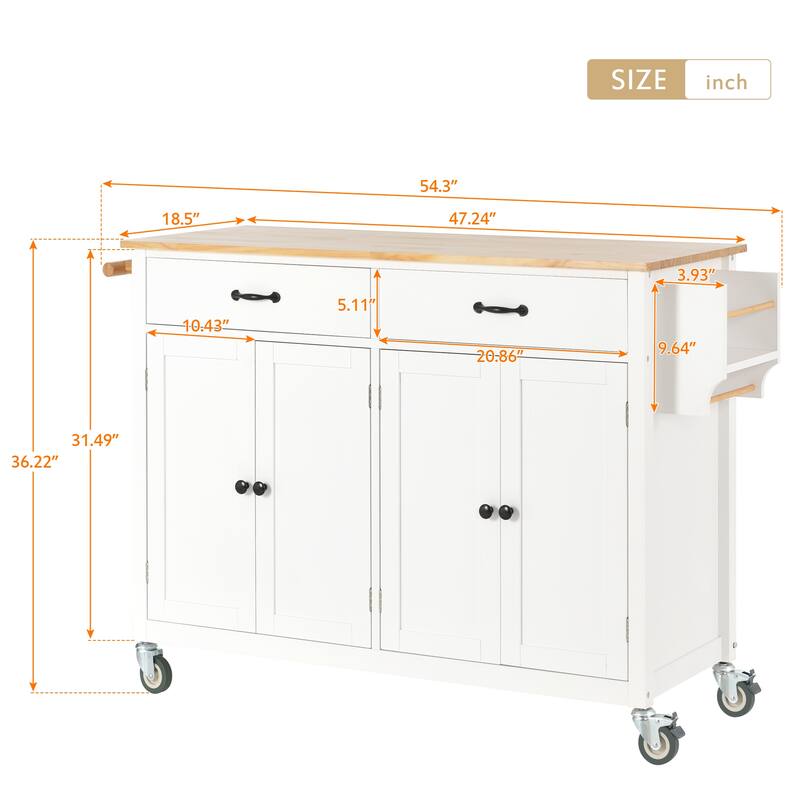 Rolling Kitchen Island Cart with Solid Wood Top and Locking Wheels, Mobile Kitchen Storage Islands for Dining Room