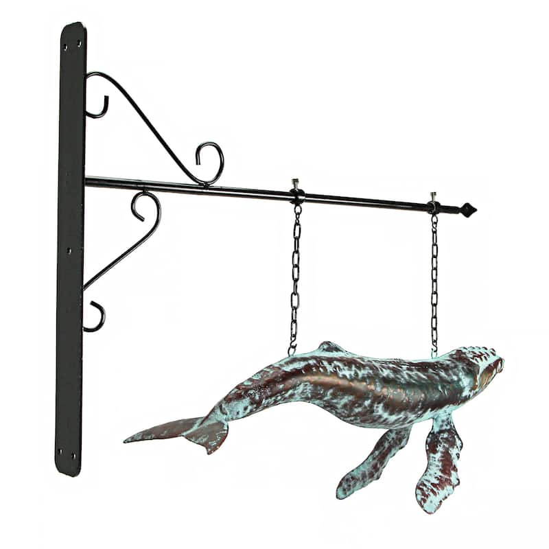 Metal Verdigris Copper Whale Wall Bracket Hanging Sculpture