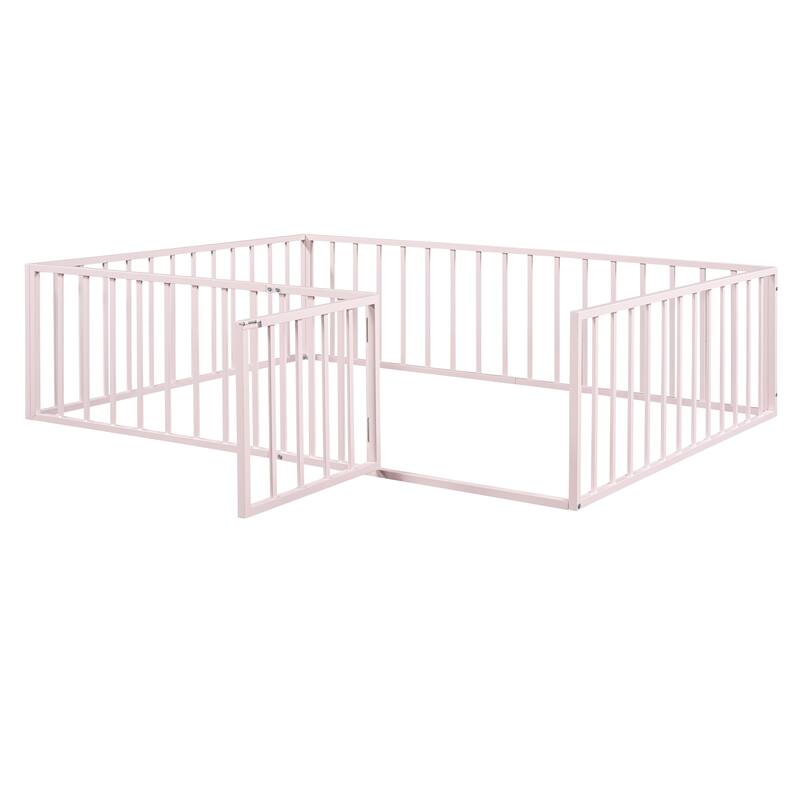 Elegant Twin Floor Bed Frame with Opening Door, Metal Design for Kids Room
