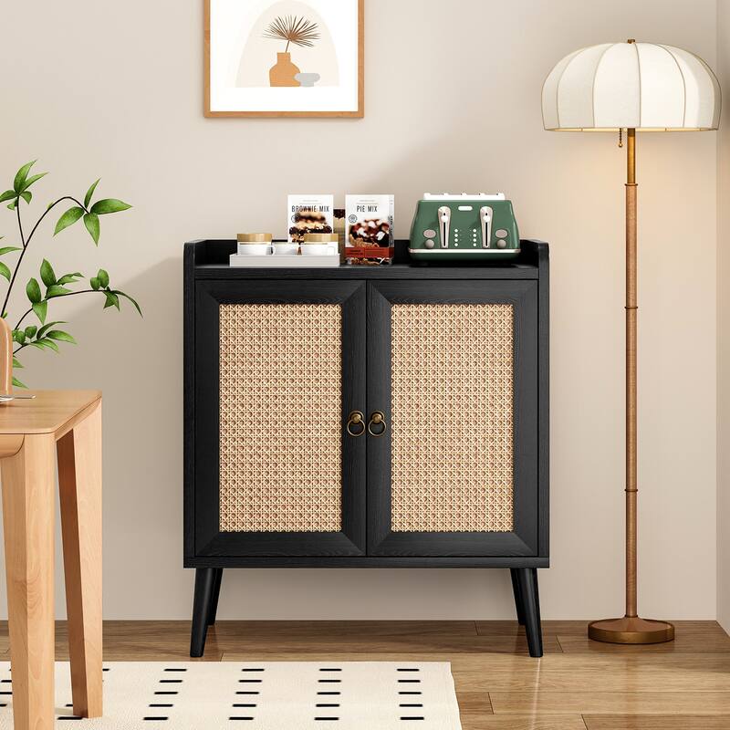 Sideboard Buffet Cabinet with Storage, Bar Liquor Cabinet with Rattan Decorated Doors, Credenza Console Tablefor Dining Room