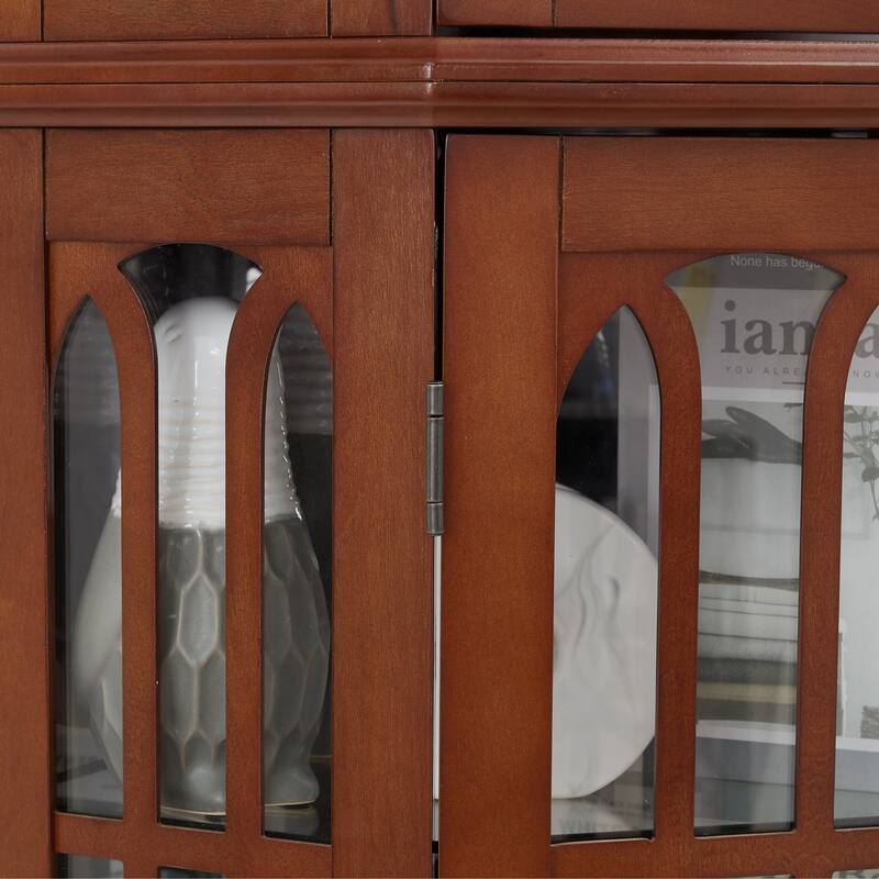 Lighted Corner Curio Cabinet, Wooden Accent Storage Cabinet, Display Cabinet with Tempered Glass Shelves & Mirrored Back