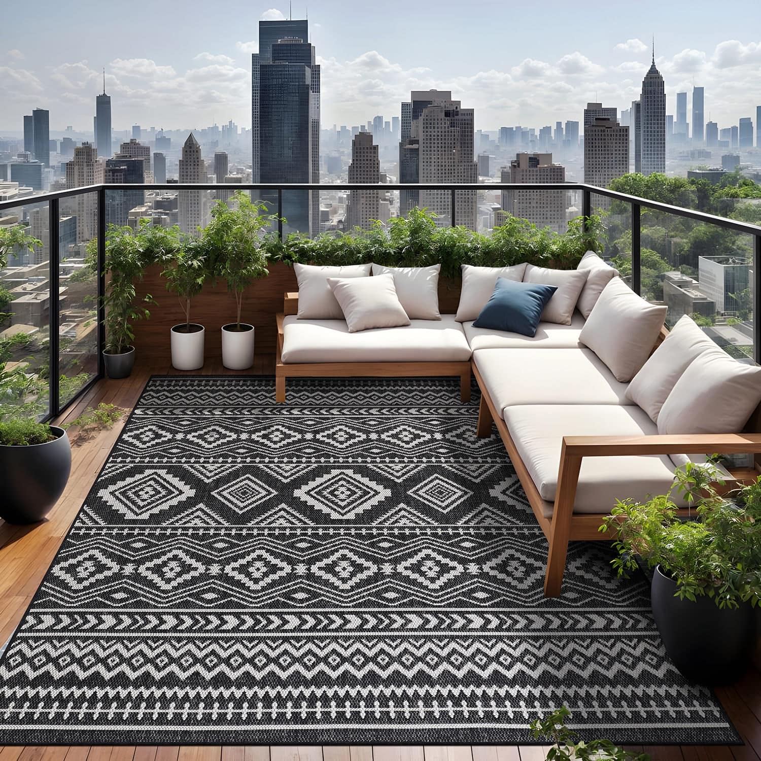 Beverly Rug Black White Boho Moroccan Indoor Outdoor Area Rug for Patio ...