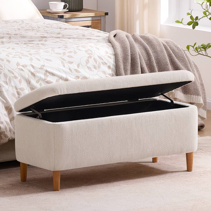 39in Soft Chenille Fabric Storage Ottoman Bench for Bedroom / Entryway Bed Foot / Living Room，Upholstered Entryway Bench - Beige
