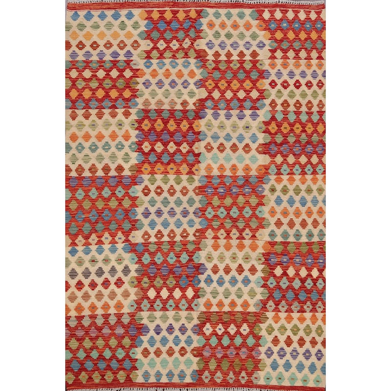Geometric Kilim Oriental Home Decor Area Rug Wool Flat-weave Carpet - 5'2" x 6'5"