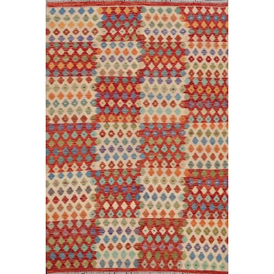 Geometric Kilim Oriental Home Decor Area Rug Wool Flat-weave Carpet - 5'2" x 6'5"