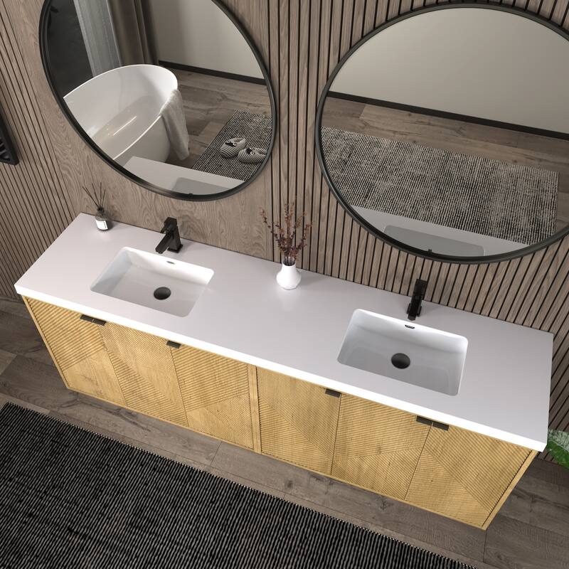 Milano 84" Freestanding Bathroom Vanity with Double White Sink