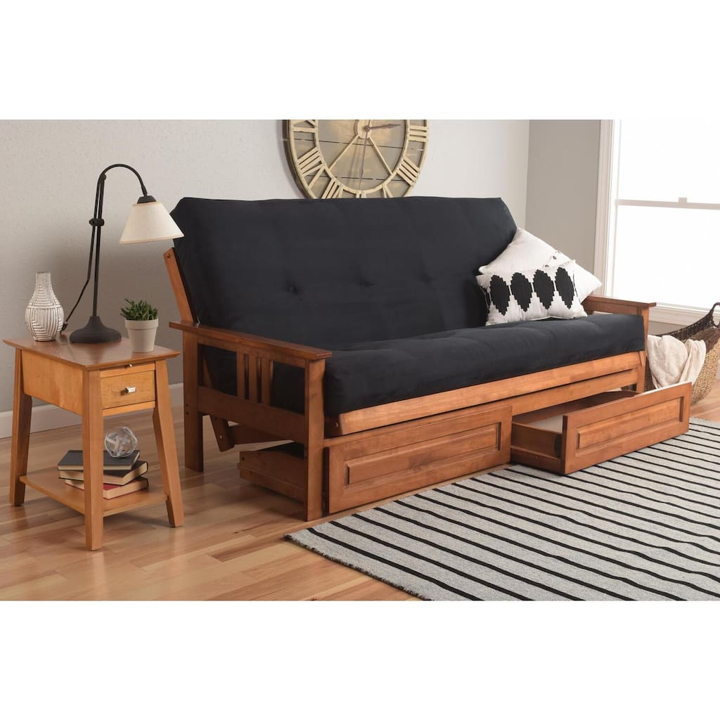 79 in. Barbados/Suede Black Polyester Upholstered Full Size Futon Set with Mattress and Storage Drawers
