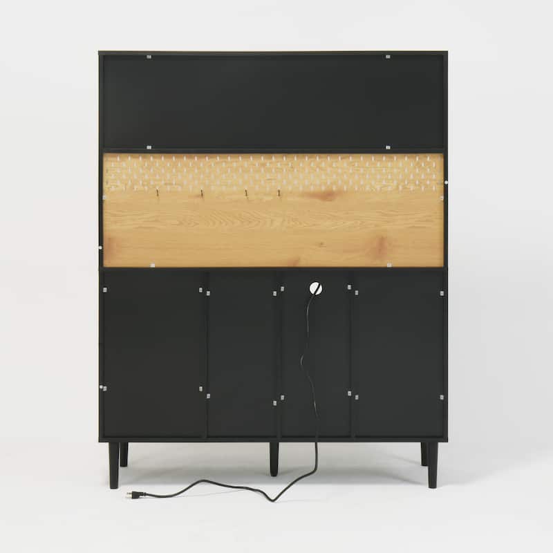 59" H Buffet Sideboard Cabinet with Storage Door & Power Outlet, Farmhouse Coffee Bar Cabinet with Wine Rack, Kitchen Pantry