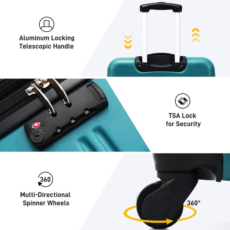 3 Piece Luggage Set ABS Hardside Lightweight Suitcase Set with Spinner Wheels and TSA Lock, 20" 24" 28" Luggage Case