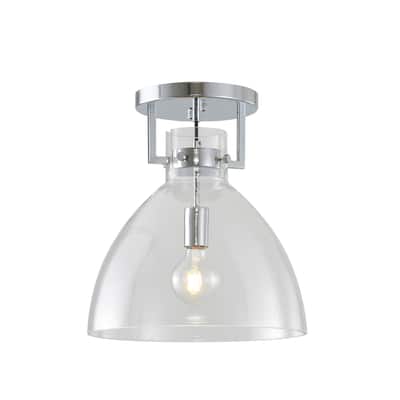 1-Light Chrome Metal Frame Semi Flush Mount with a Clear Glass Shade