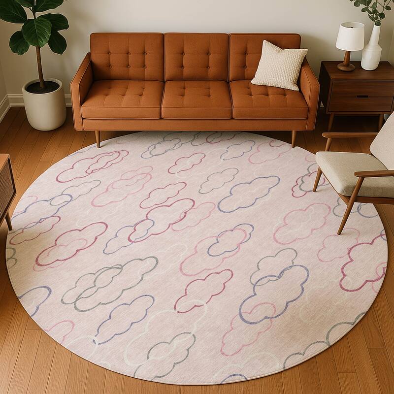 Machine Washable Indoor/ Outdoor Modern Clouds Chantille Rug