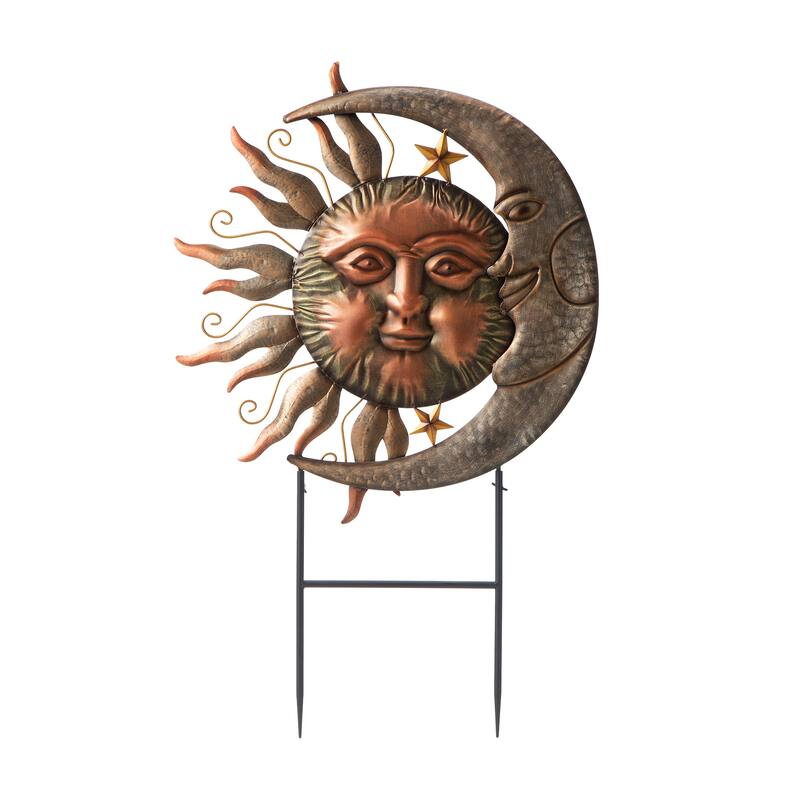 Glitzhome 36.25''H Metal Sun and Moon Wall Decor Yard Stake for Indoor and Outdoor