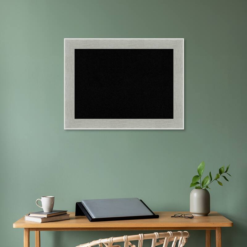 Glam Linen Grey Framed Black Corkboard Bulletin Board